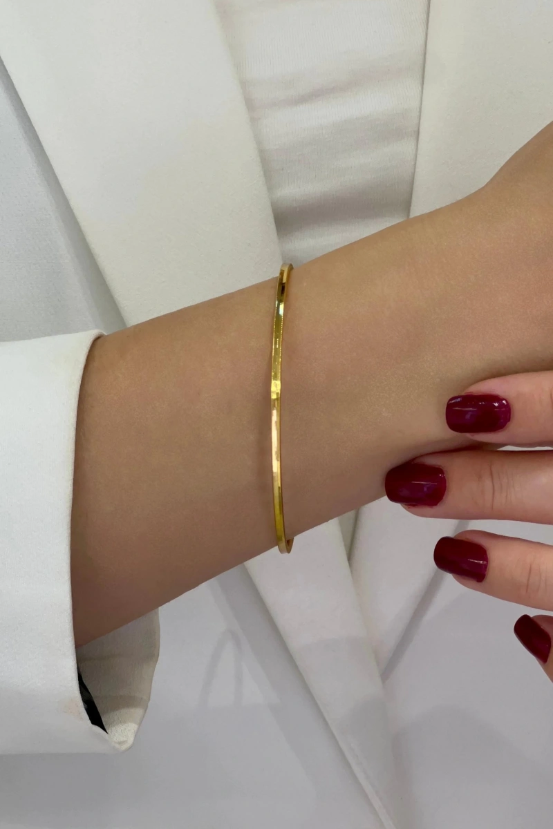 Çift Sıra Desen Gold Altın Kaplama Ajda Bilezik