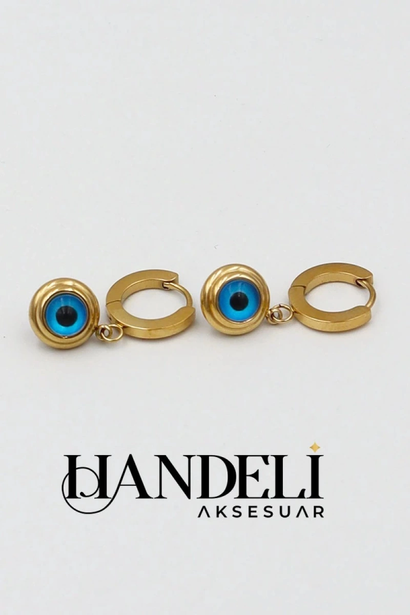 Nazarlı Göz Model Gold Altın Kaplama Küpe
