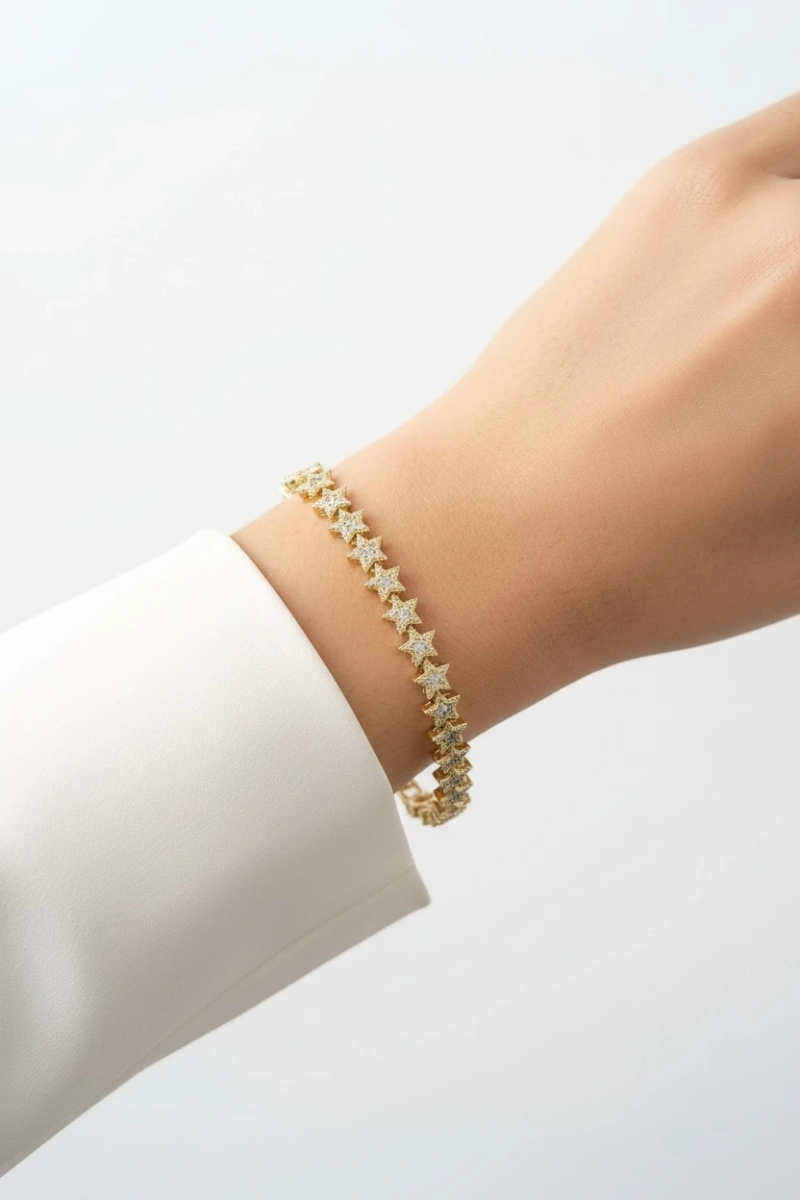 Baskılı Yıldız Model Gold Altın Kaplama Bileklik