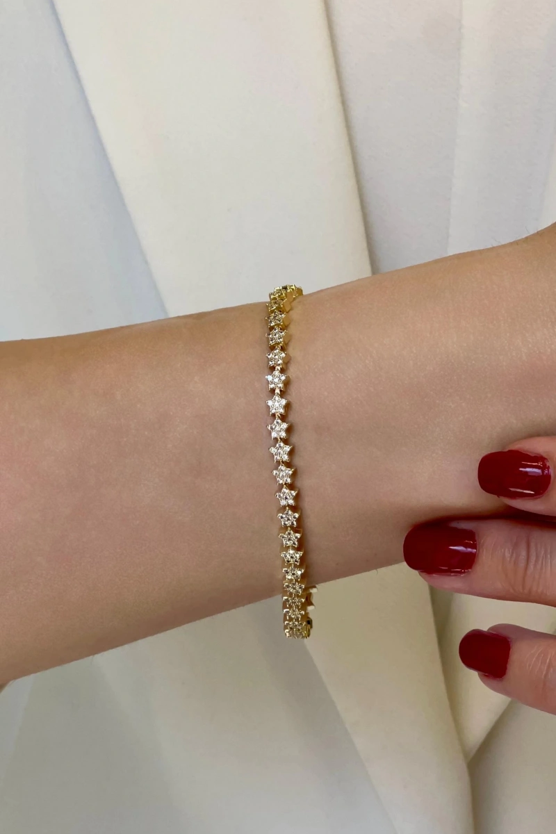 Tam Sıralı Yıldız Taş Gold Altın Kaplama Bileklik