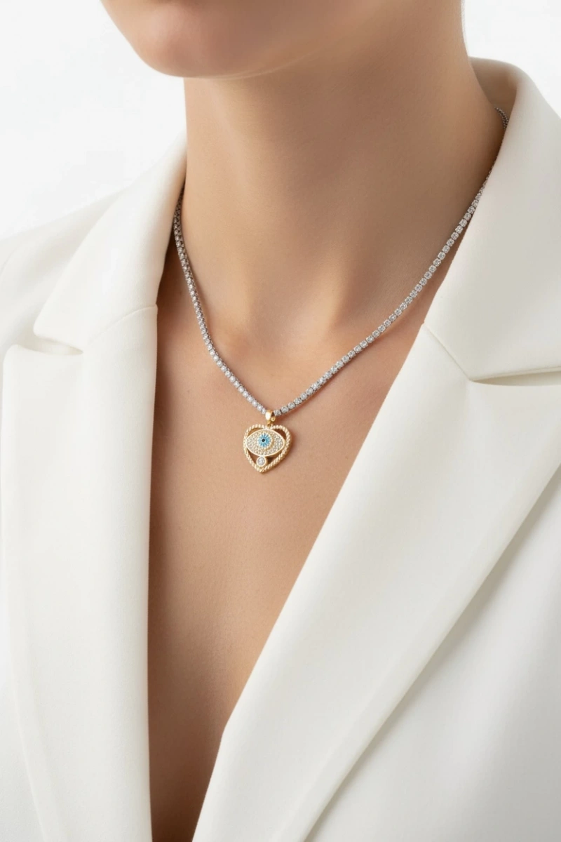 Su Yolu Model Kalp Detay Gold Altın Kaplama Kolye