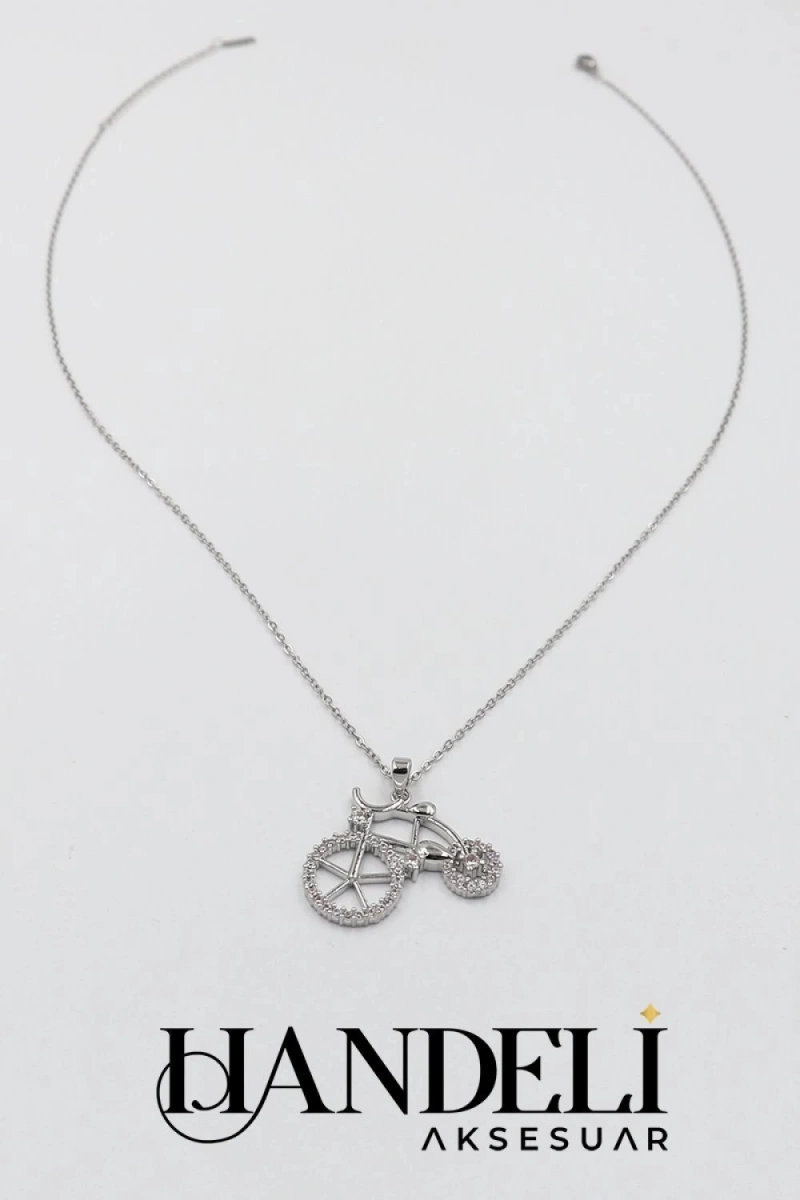 Bisiklet Model Beyaz Altın Kaplama Kolye