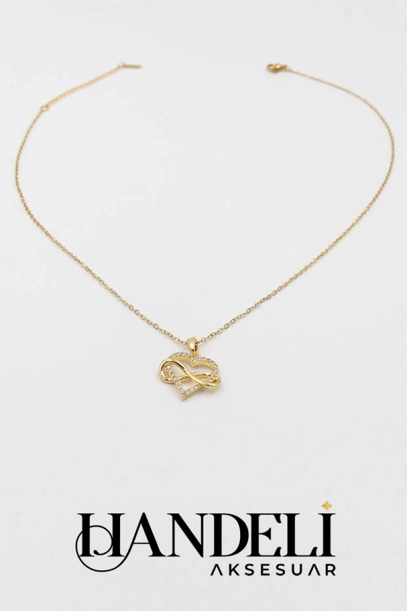 Kalp İçi Sonsuzluk Detay Gold Altın Kaplama Kolye