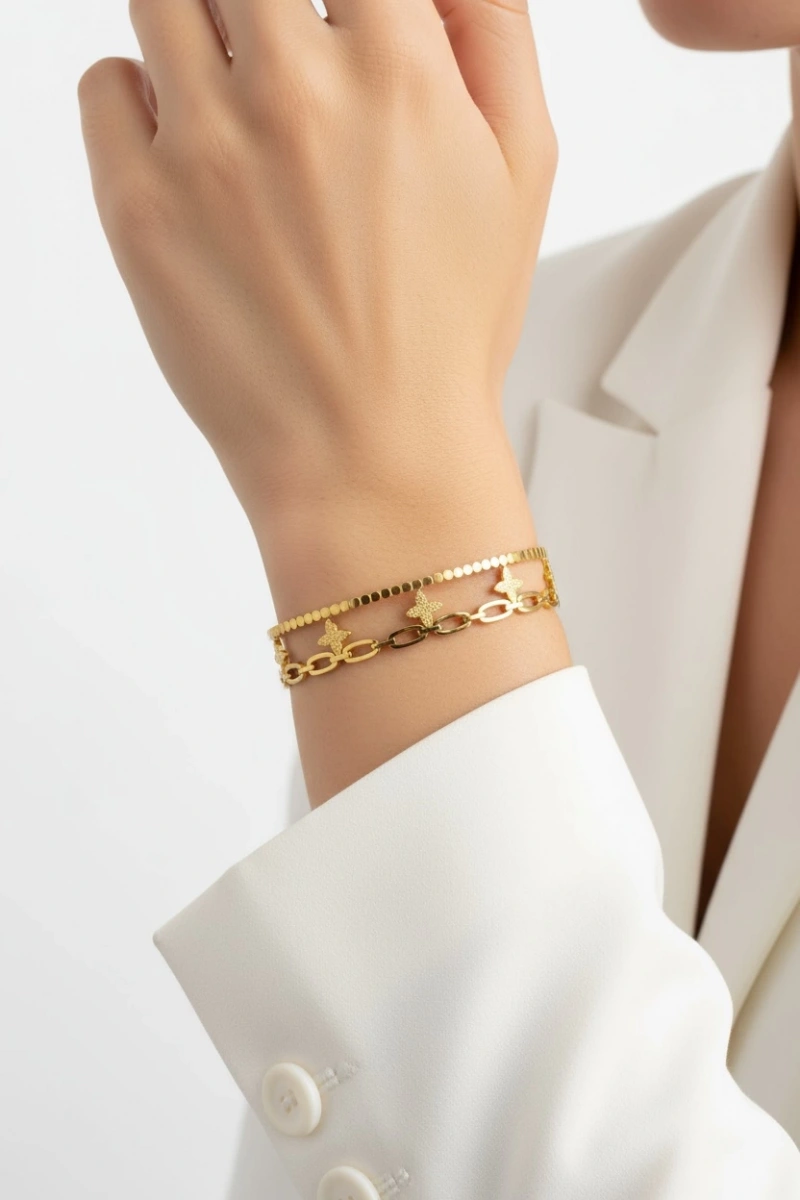 Açık Kordon Yonca Model Gold Altın Kaplama Bileklik