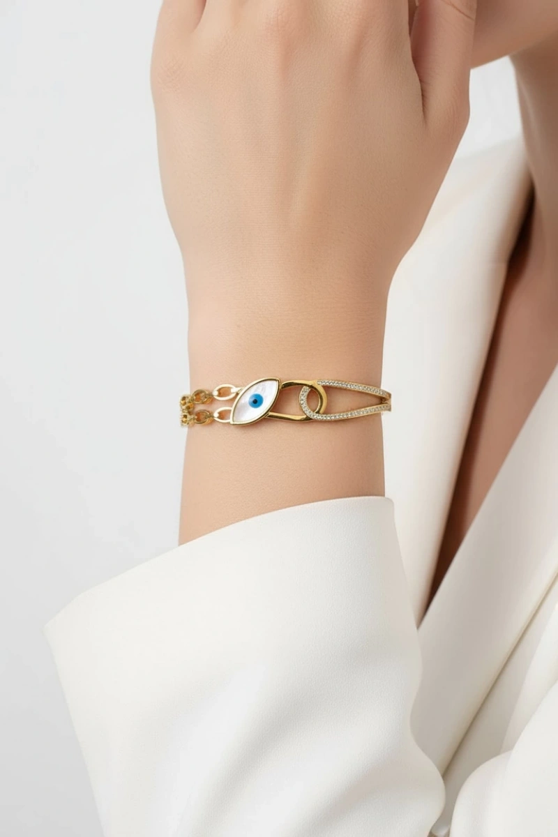 Göz Model Zincir Desen Kordon Gold Altın Kaplama Bileklik