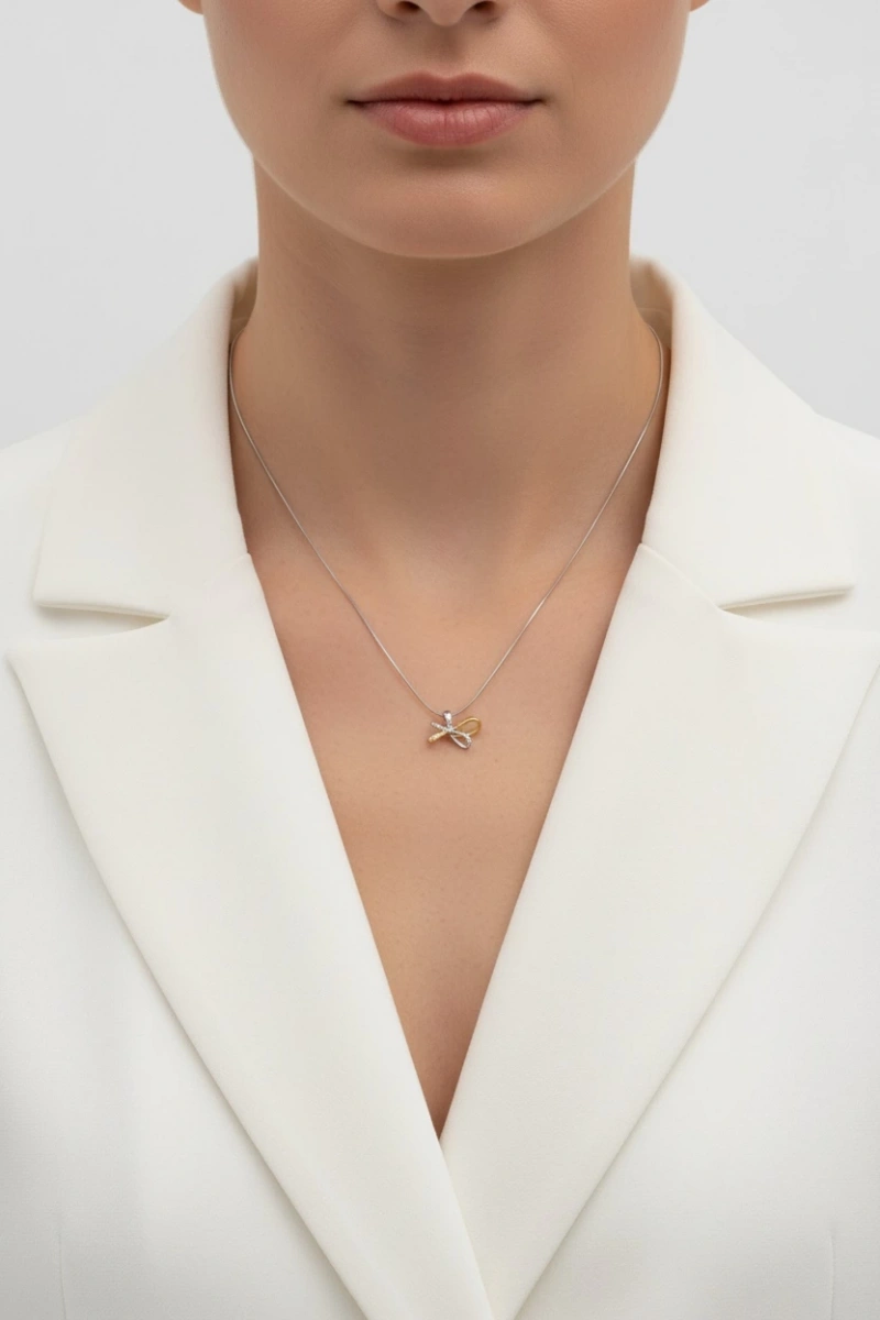 Dragonfly Model Beyaz Altın Kaplama Kolye