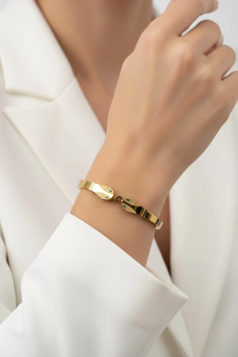 Yılan Model Kilit Gold Altın Kaplama Bileklik