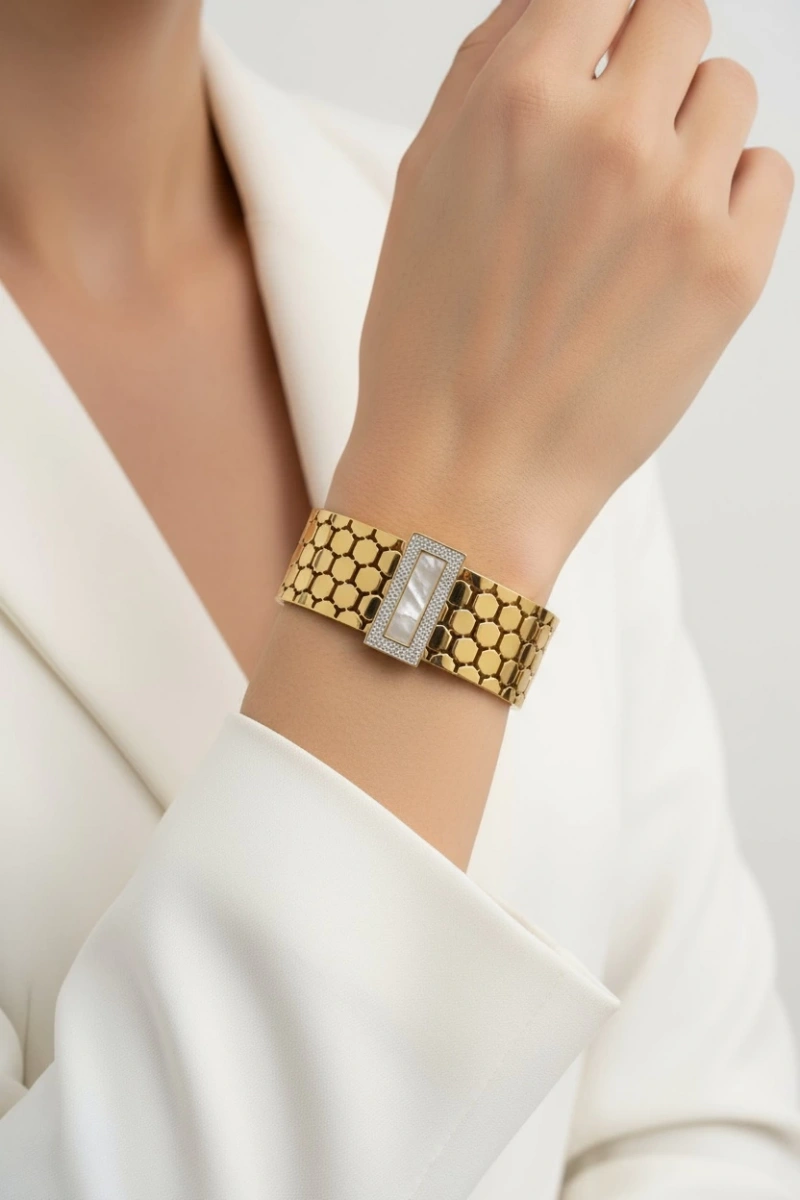 Mermer Taş Model Gold Altın Kaplama Bileklik