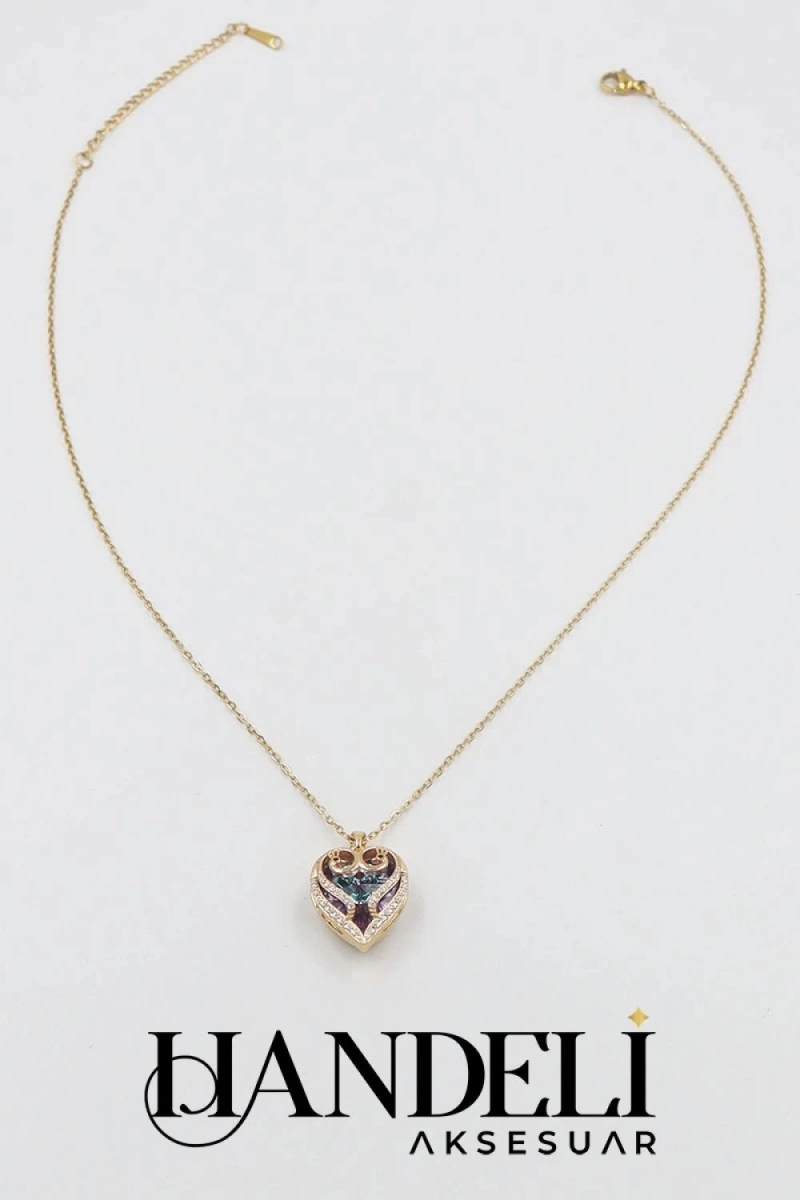 İnce Zincir Saklı Kalp Gold Altın Kaplama Çelik Kolye