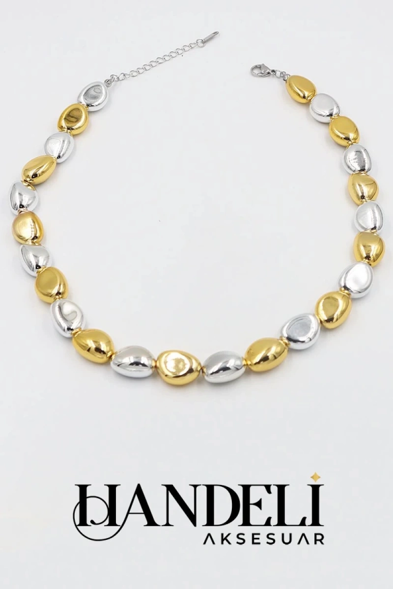 Küçük Çakıl Taşı Model Üç Renk Kaplama Kolye