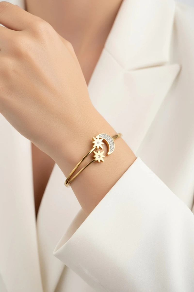 Ay Yıldız Model Gold Altın Kaplama Bileklik
