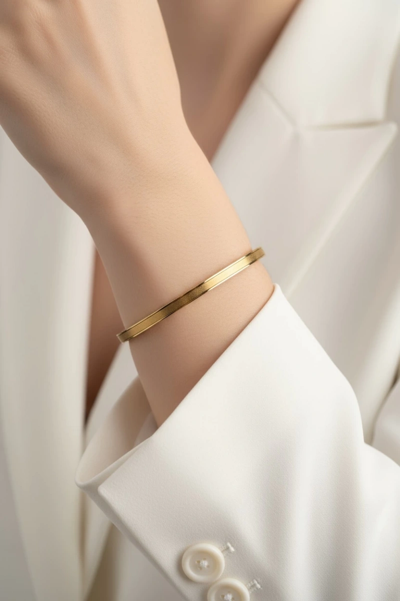 Simli Düz İnce Gold Altın Kaplama Bileklik