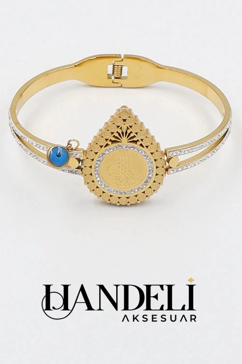 Tuğra Detay Damla Model Gold Altın Kaplama Kelepçe