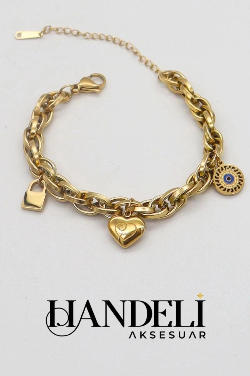 Sallantı Detay Zeus Model Zincir Gold Altın Kaplama Bileklik