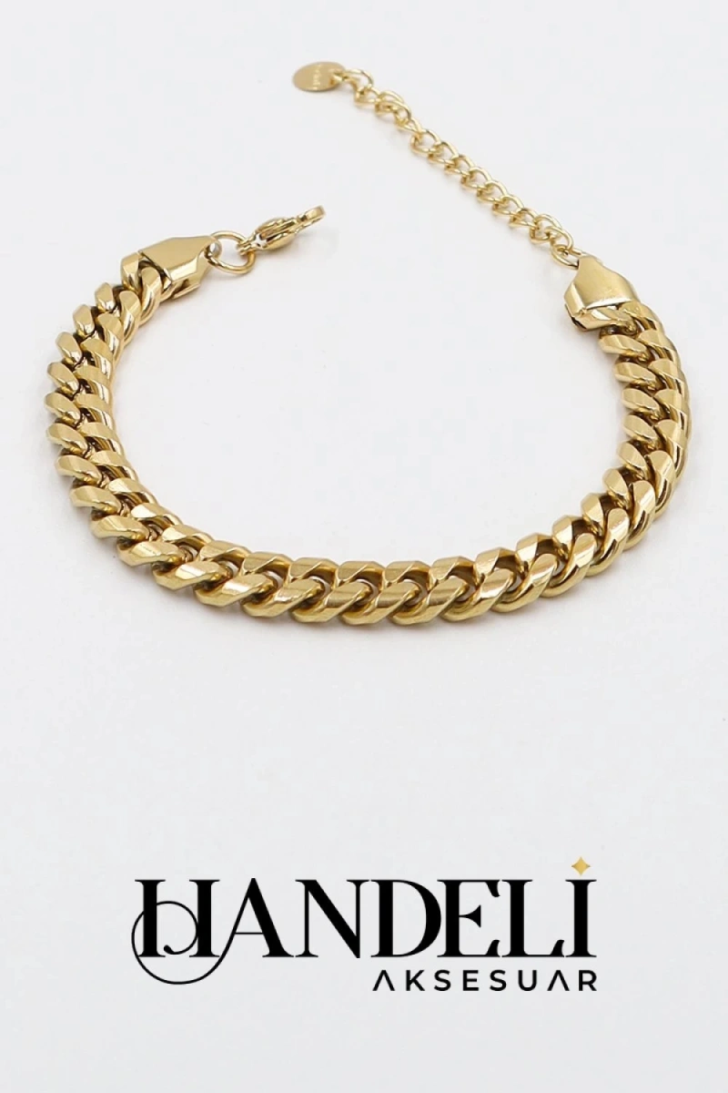 İnce Oval Sık Geçişli Model Gold Altın Kaplama Bileklik