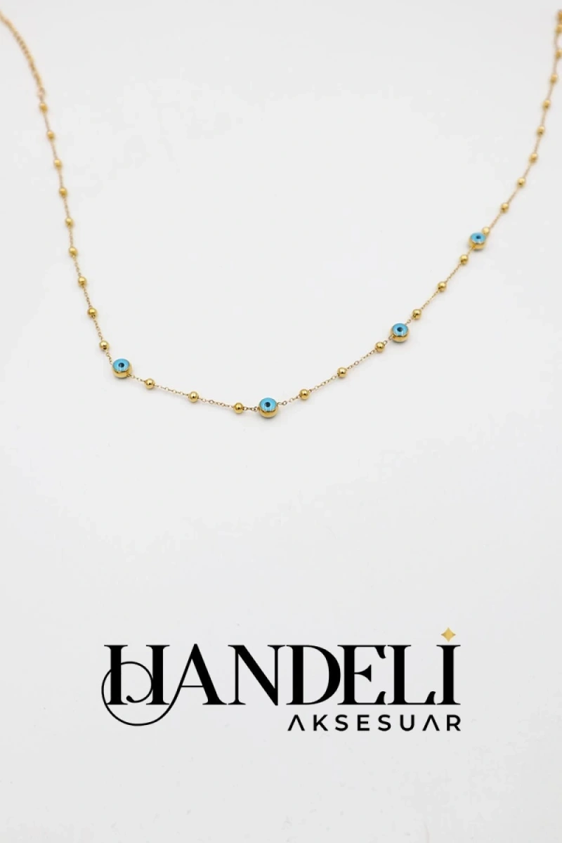 Sıralı Nazar Boncuk Model Gold Altın Kaplama Kolye