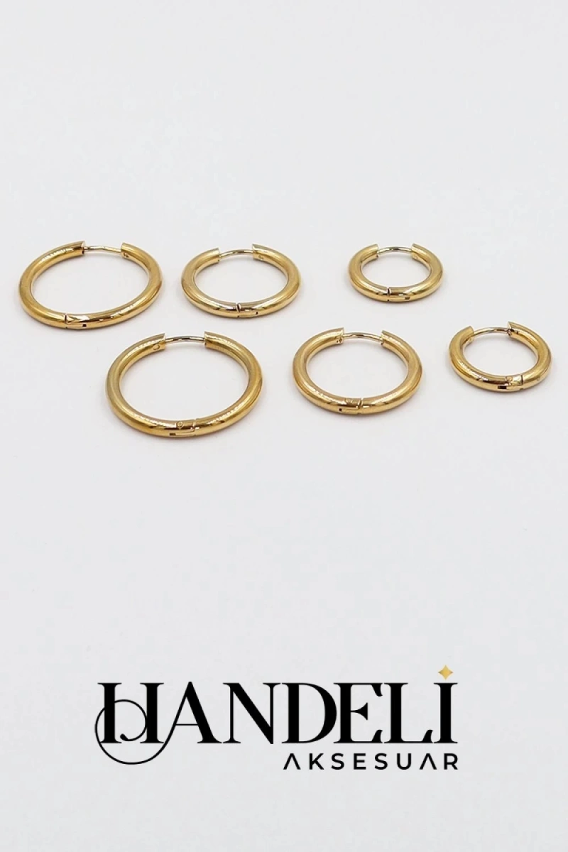 Altı Adet Gold Altın Kaplama Çelik Çoklu Küpe