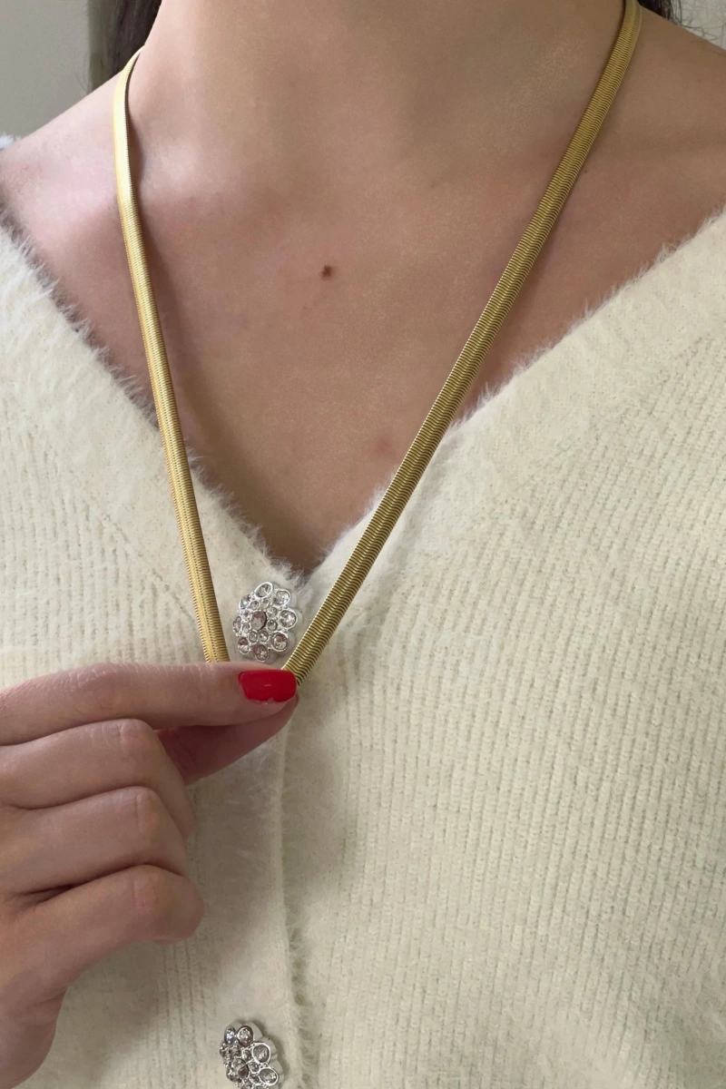 Oval İtalyan Model Gold Altın Kaplama Çelik Kolye