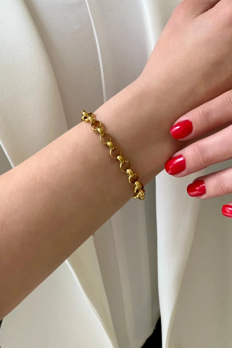 Halka Geçiş Gold Altın Kaplama Çelik Bileklik