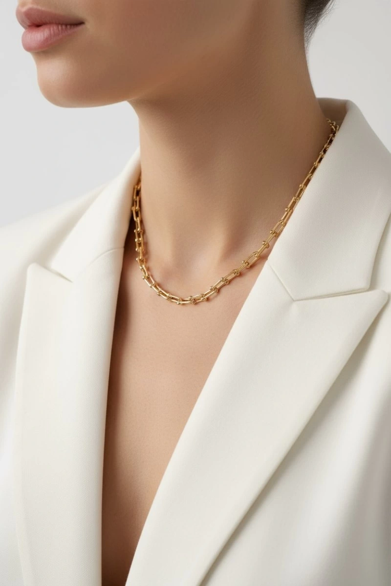 Top Detay Nal Model Gold Altın Kaplama Çelik Kolye