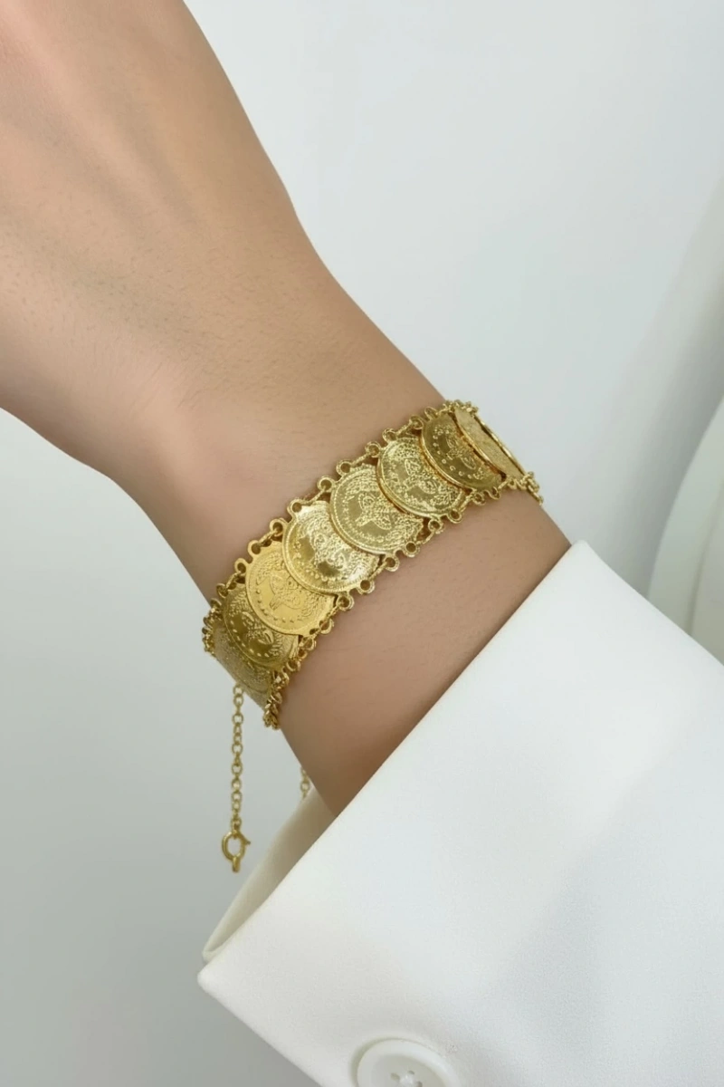 Tuğra Dizme Kuyum Model Gold Altın Kaplama Bileklik
