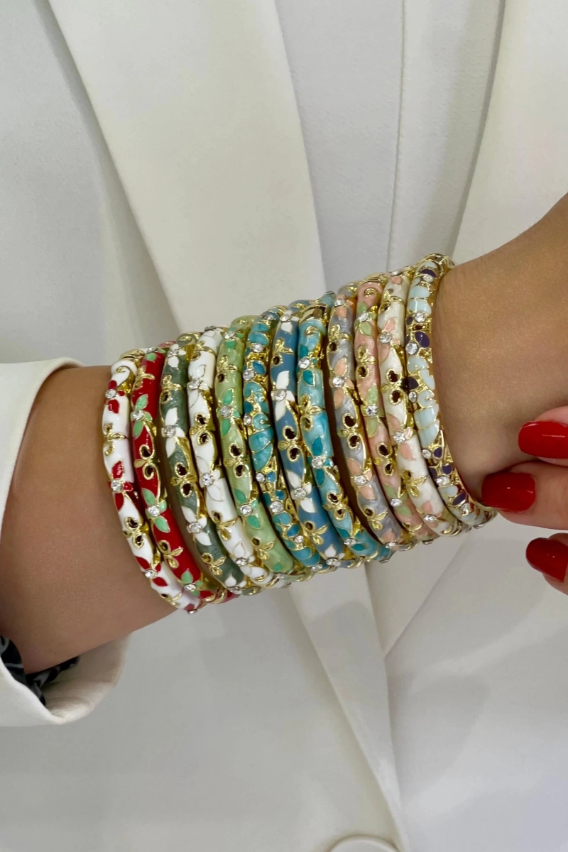 Beyaz Pembe Renk Mineli Model Altın Kaplama Bileklik