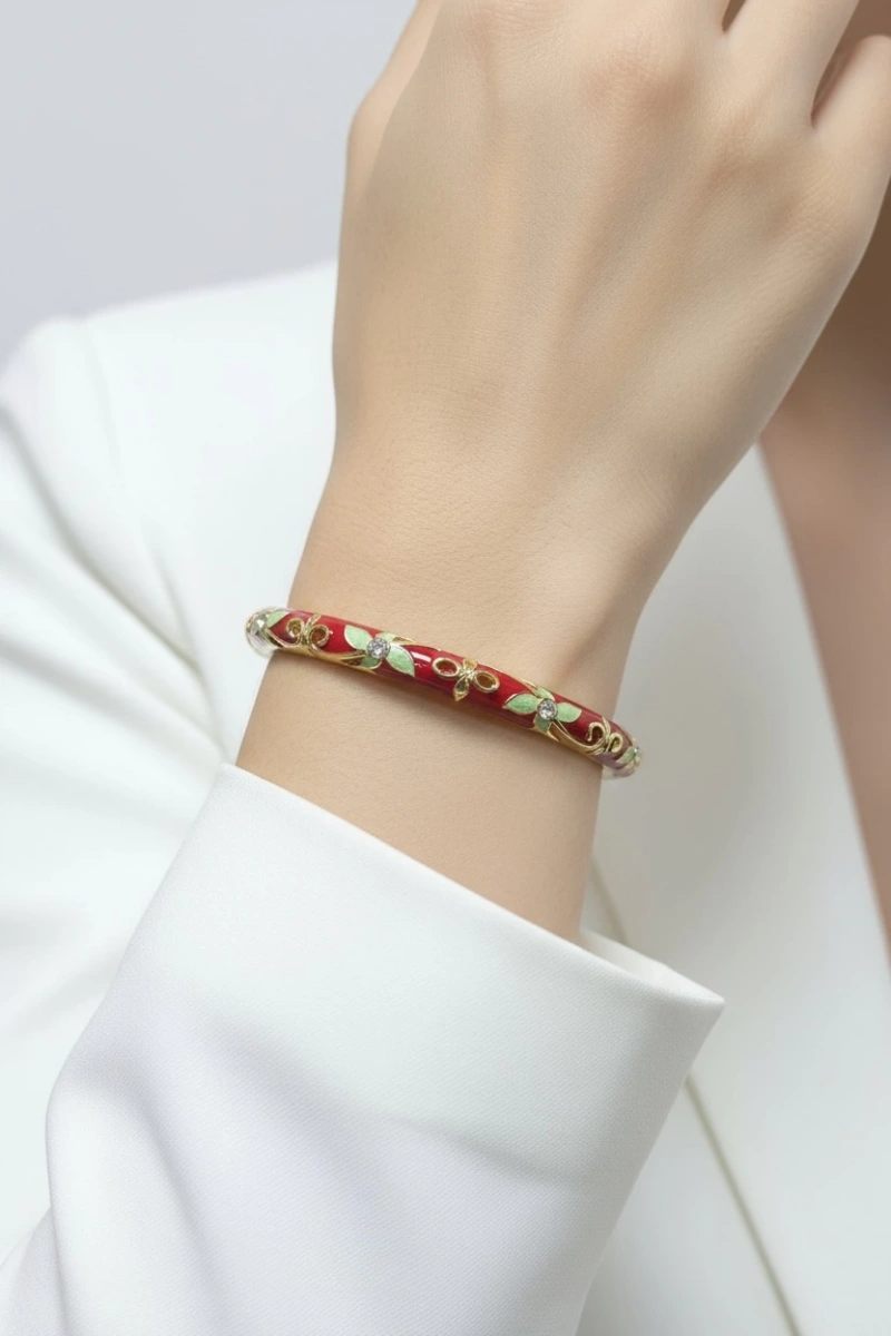 Kırmızı Yeşil Renk Mineli Model Altın Kaplama Bileklik