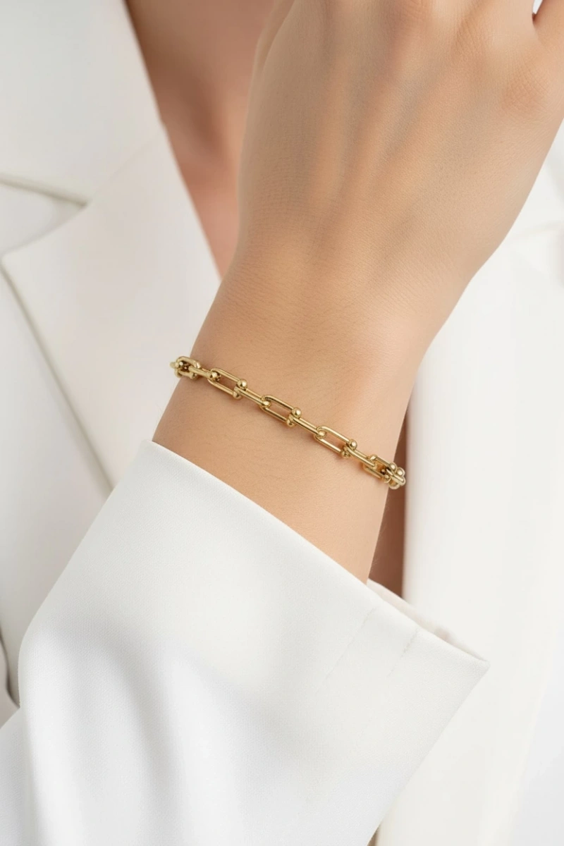 T Model Gold Altın Kaplama Çelik Bileklik