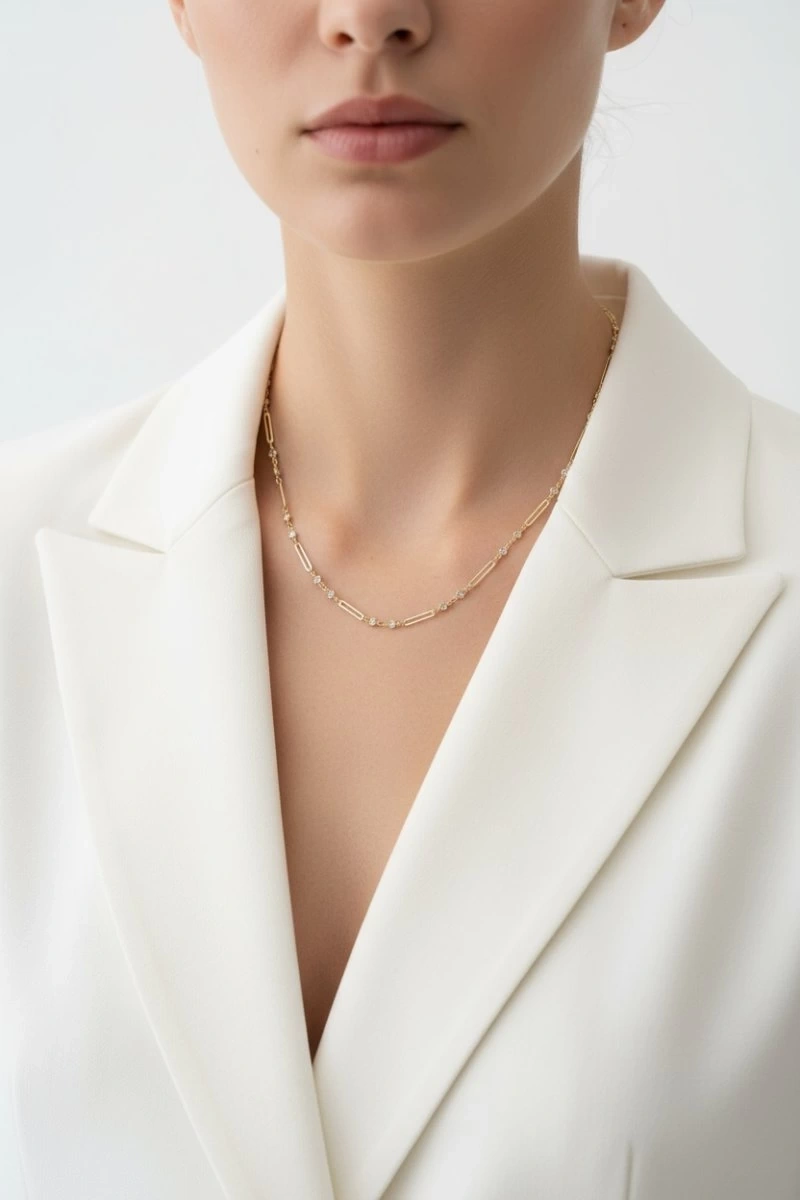 Ataç Zincir Detay Taş Model Gold Altın Kaplama Kolye