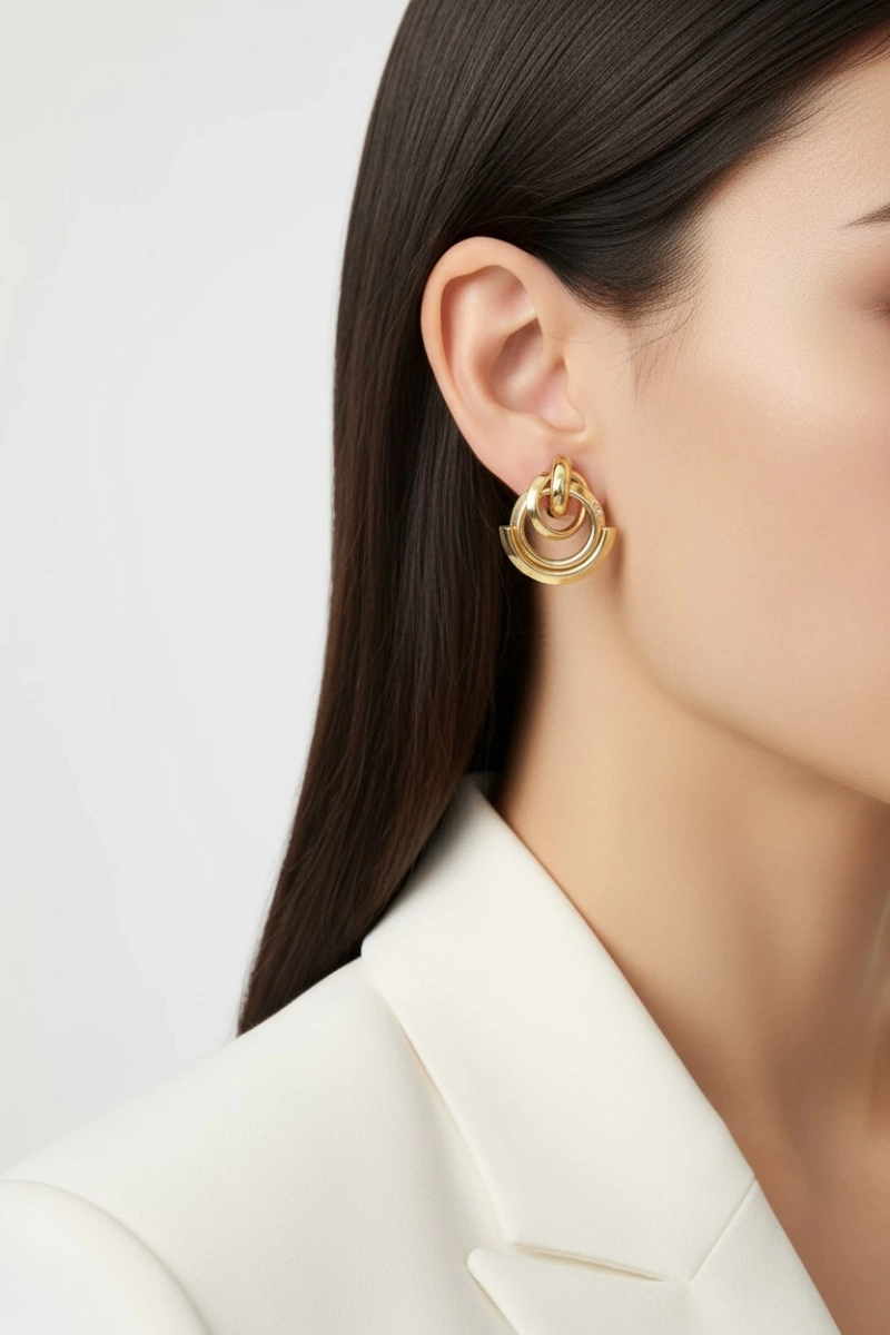 Hel Model Gold Altın Kaplama Küpe