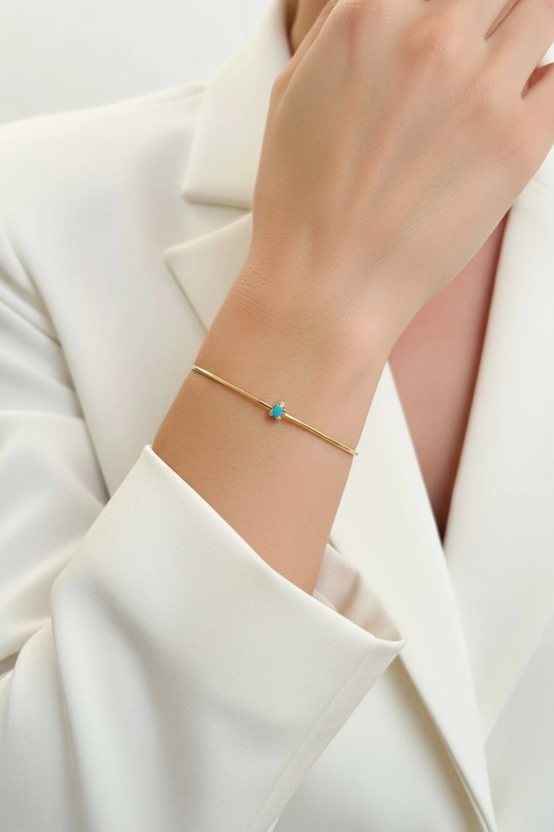 Yay Model Mavi Taş Detay Kaplumbağa Model Gold Altın Kaplama Bileklik