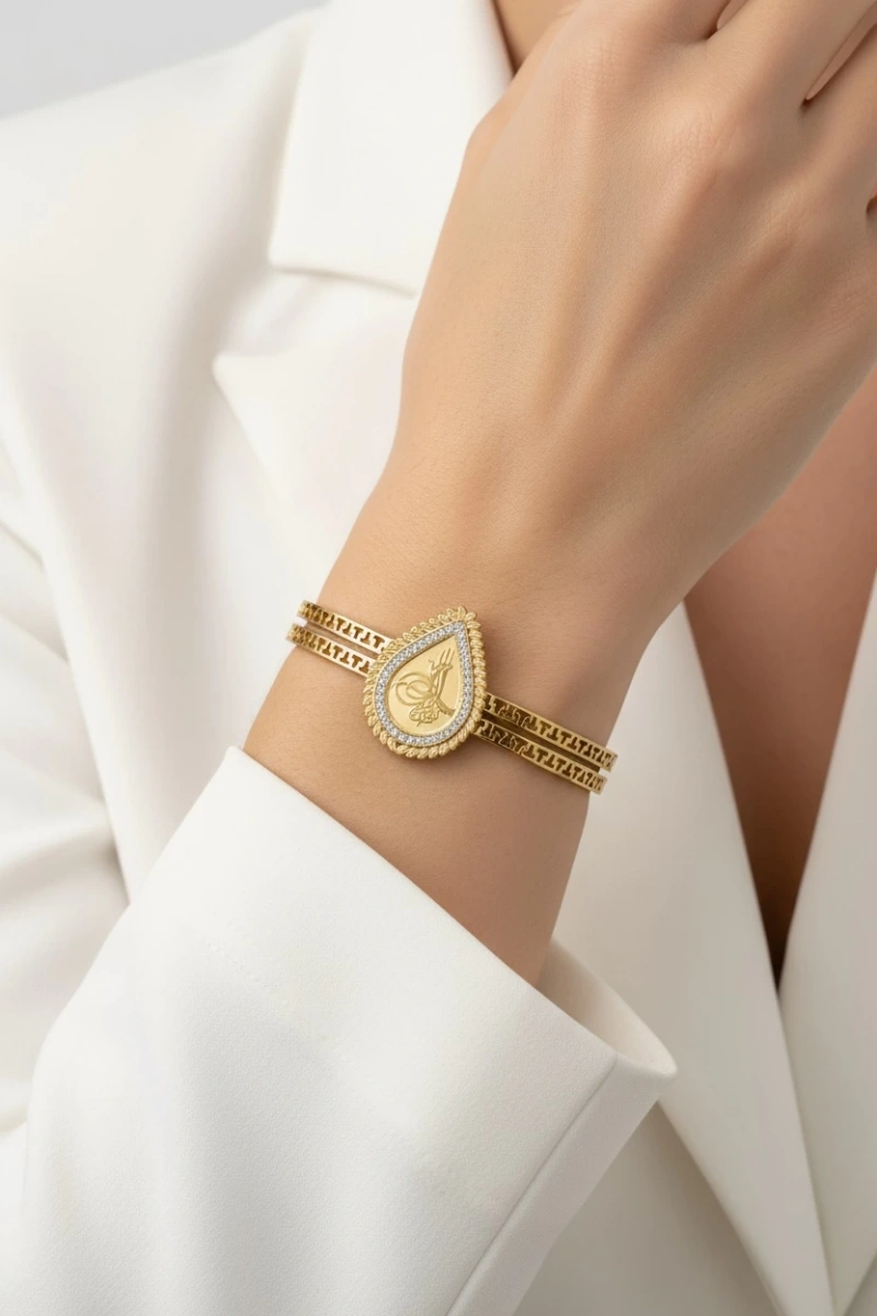 Damla Tuğra Model Gold Altın Kaplama Bileklik