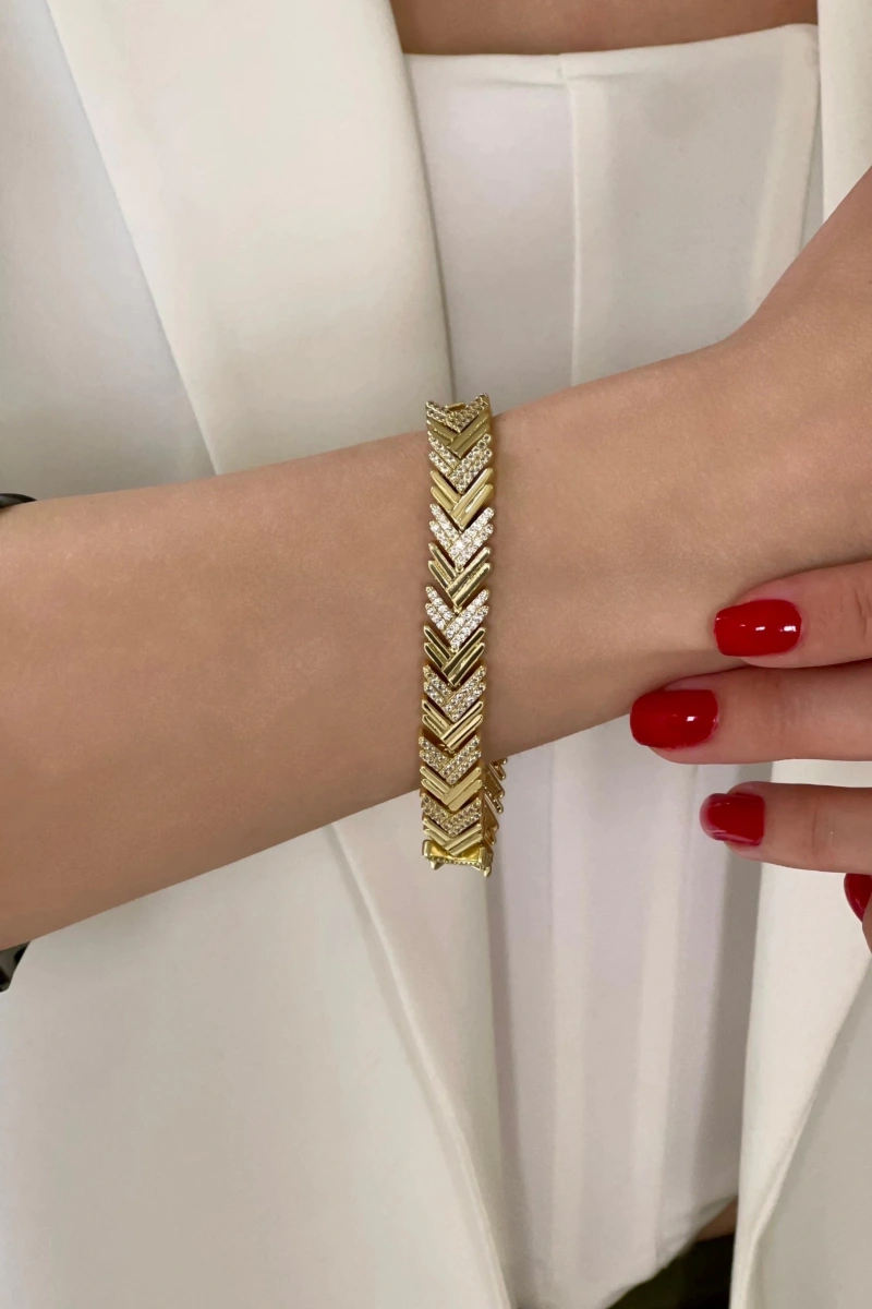 Kalın Üçgen Model Gold Altın Kaplama Bileklik