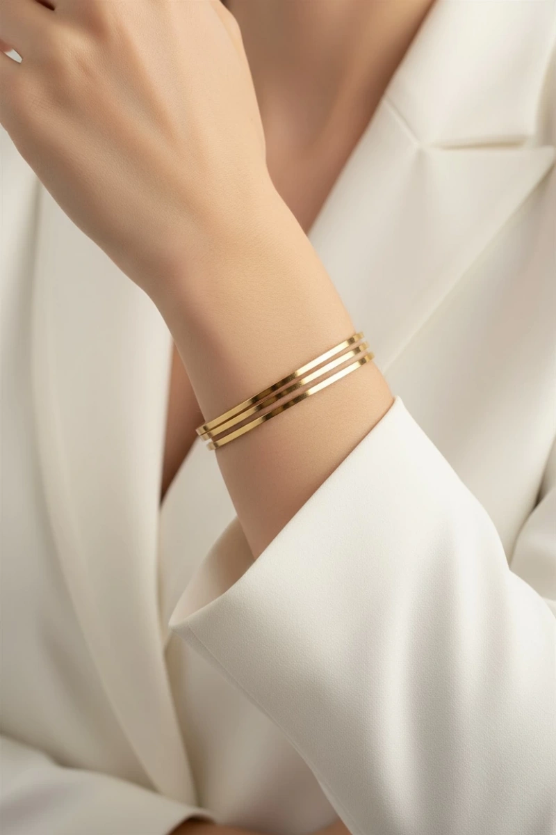 Üçlü Ajda Model Gold Altın Kaplama Bileklik