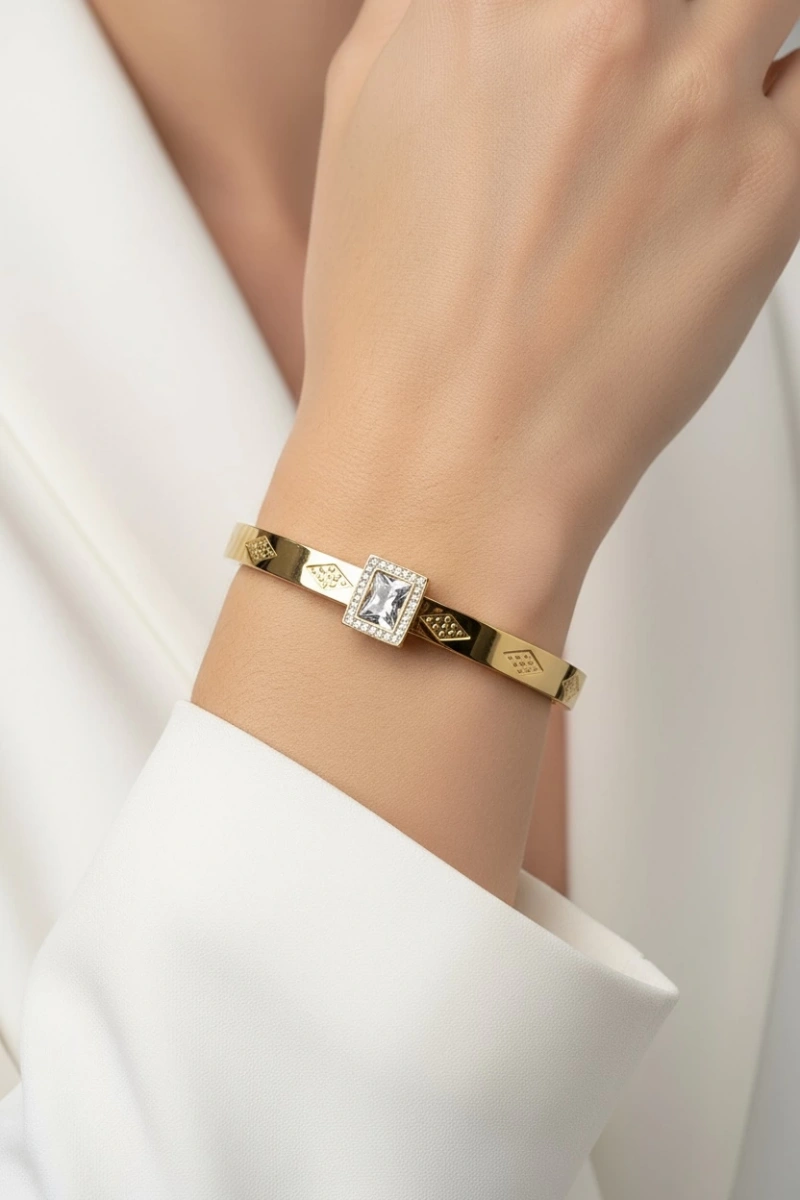 Baget Model Gold Altın Kaplama Çelik Bileklik