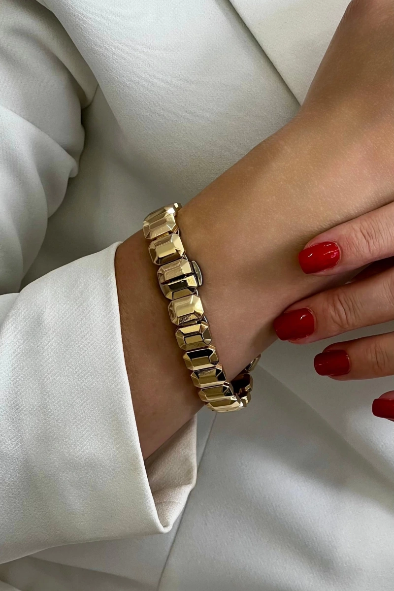 Sekizgen Model Gold Kordon Haki Kadran Kadın Kol Saati