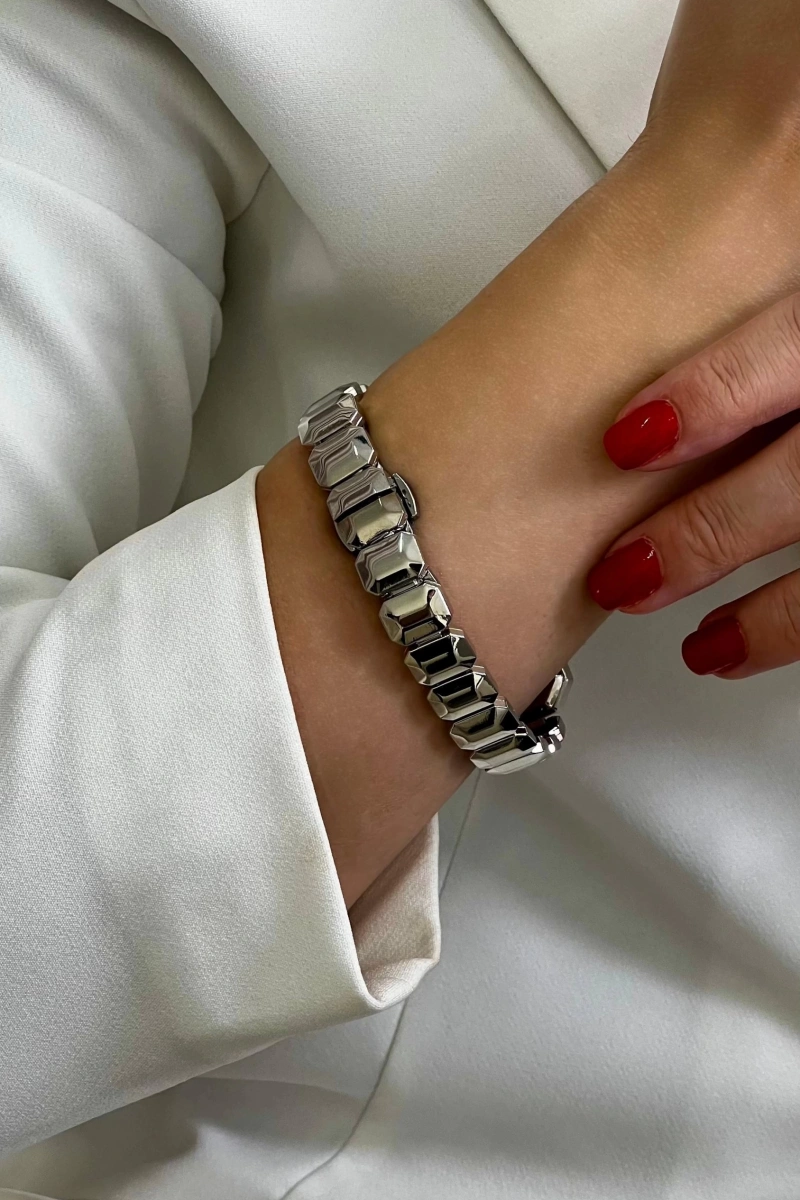 Sekizgen Model Silver Kordon Pembe Kadran Kadın Kol Saati