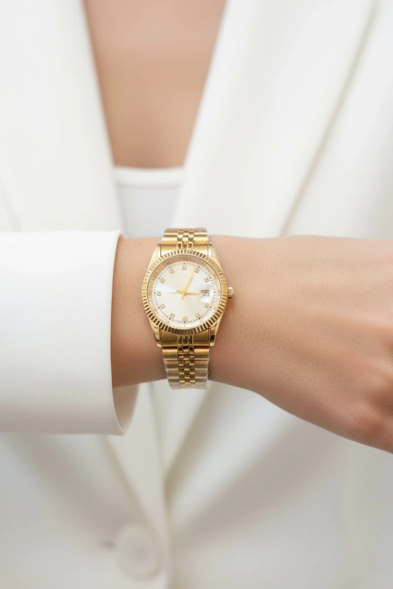 Roma Model Gold İçi Beyaz Detay Kadın Kol Saati