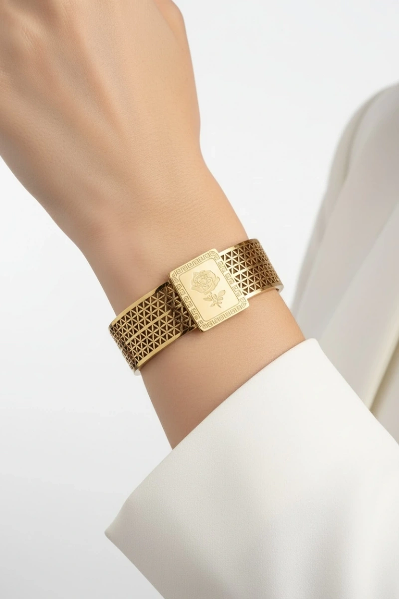 Rose Serisi Kalın Model Gold Altın Kaplama Bileklik