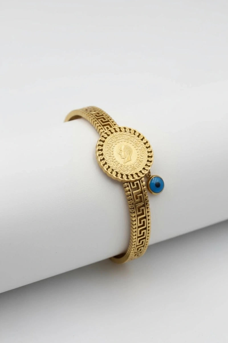 Çeyrek Model Nazar Boncuk Detay Gold Altın Kaplama Bileklik