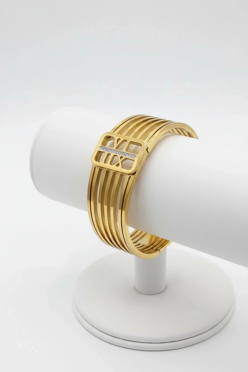 Beş Sıra Kelepçe Gold Altın Kaplama Bileklik