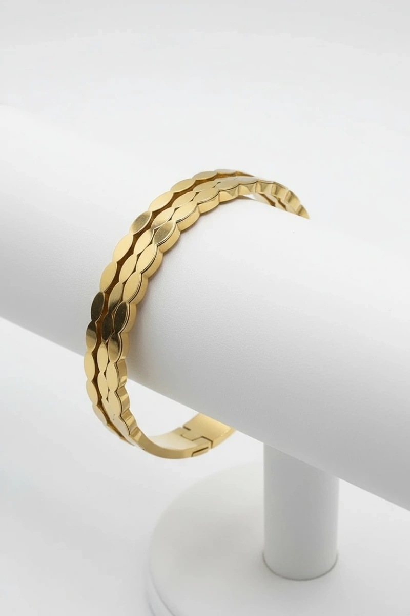 Oval Sıralı Halka Model Gold Altın Kaplama Bileklik