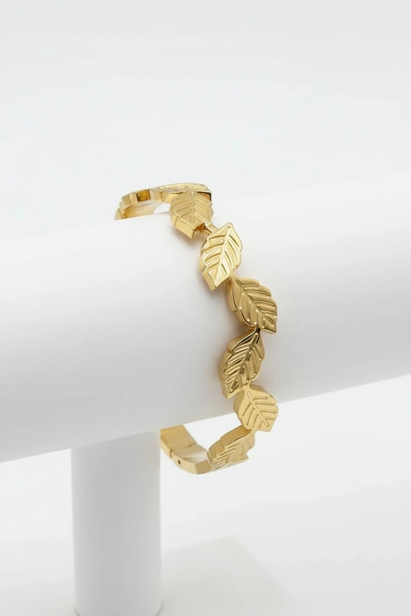 Dalgalı Yaprak Model Gold Altın Kaplama Bileklik