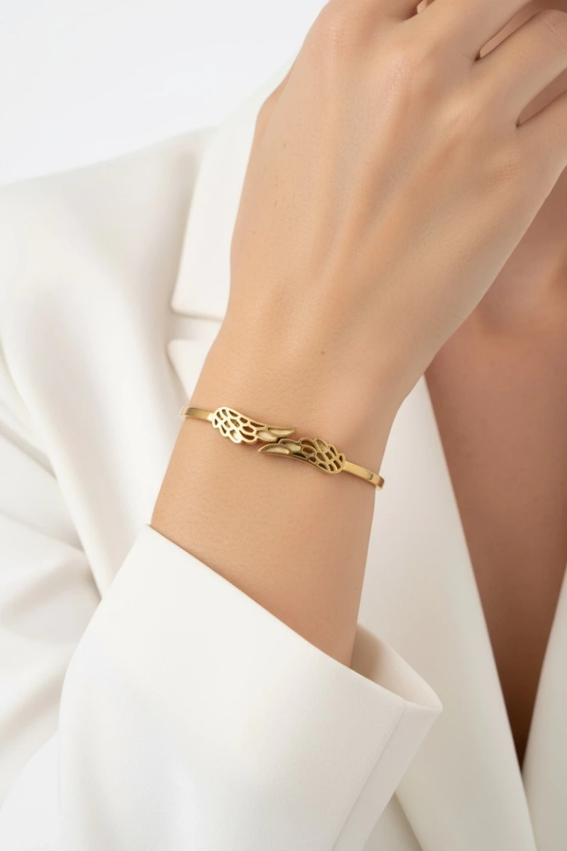 Melek Kanadı Model Gold Altın Kaplama Bileklik