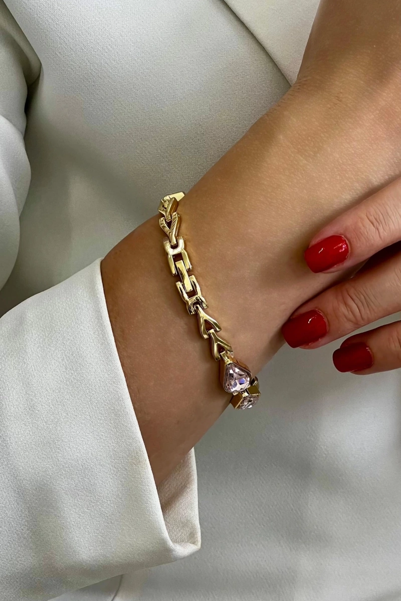 Damla Gold Kordon Dörtgen Pembe Kadran Model Kadın Kol Saati