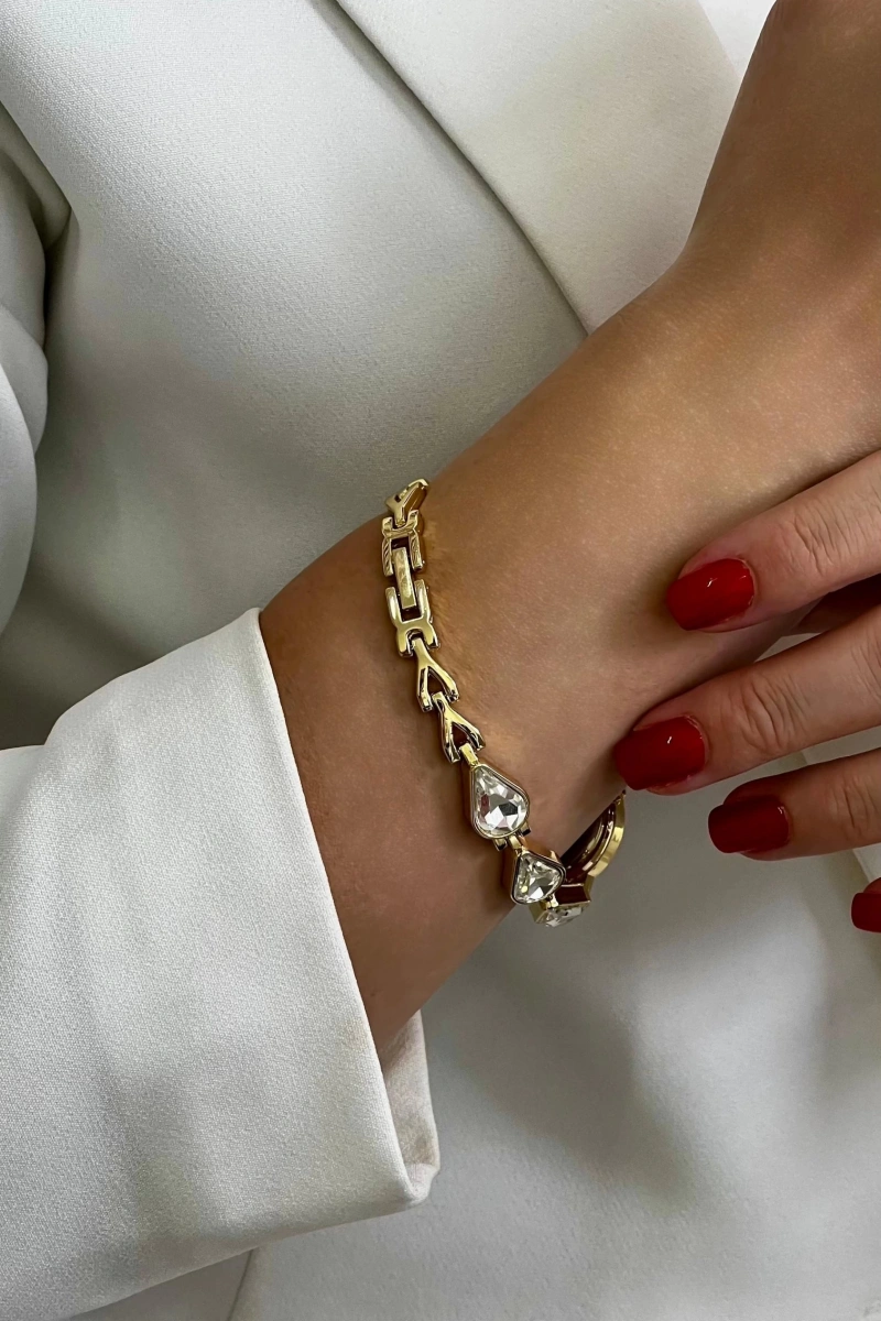 Damla Gold Kordon Dörtgen Beyaz Kadran Model Kadın Kol Saati