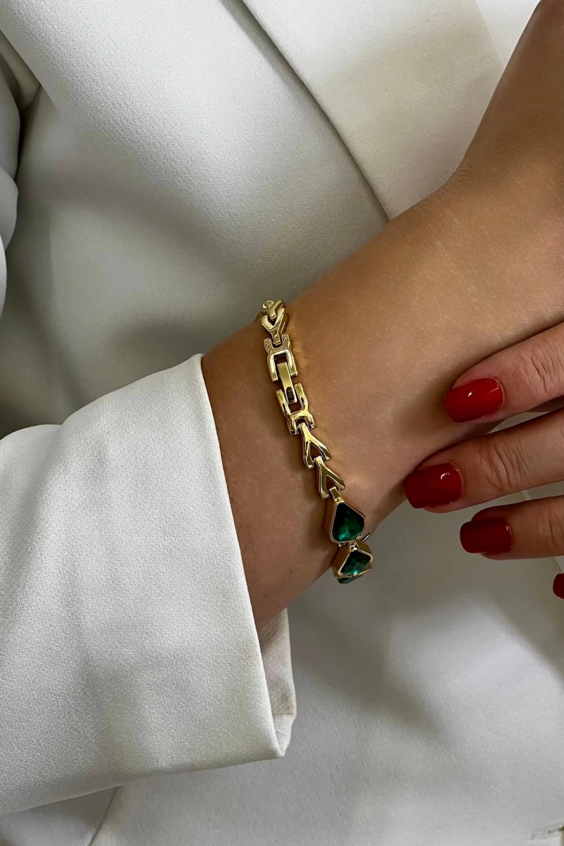 Damla Gold Kordon Dörtgen Yeşil Kadran Model Kadın Kol Saati