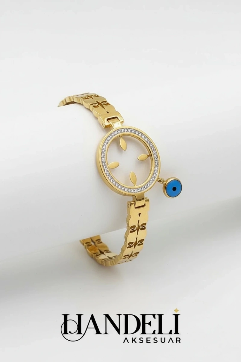 Çeyrek Takmalı Boş Gold Taşlı Kelepçe Altın Kaplama Bileklik