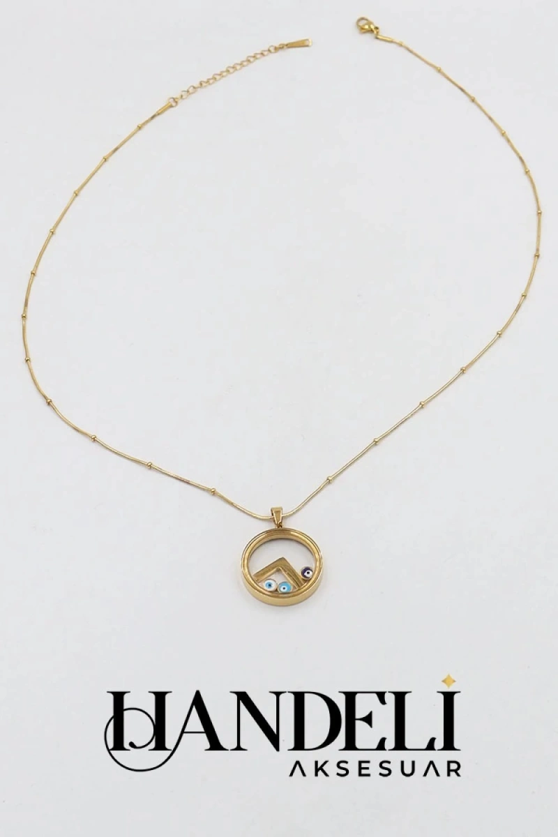 L Harf Cam Çerçeve Model Gold Altın Kaplama Çelik Kolye