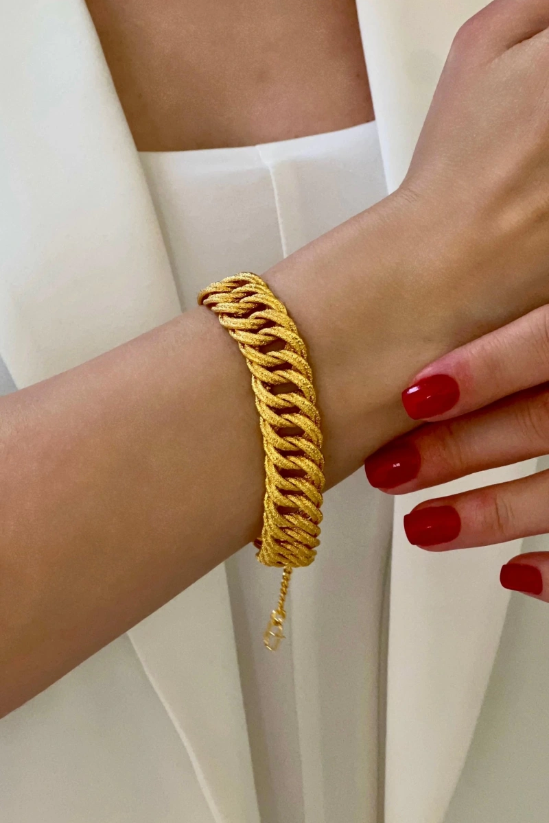 Tam Tur Simli Samanyolu Model Gold Altın Kaplama Bileklik